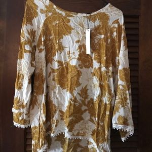 Papermoon brand mustard/white print blouse